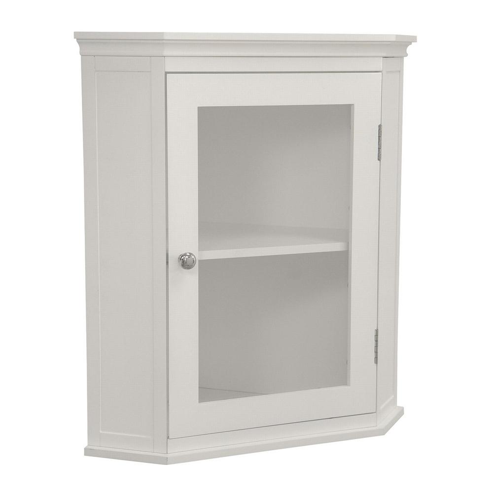 Elegant Home Fashions Wilshire 21 1 4 In W X 23 3 4 In H X 14 1 4 In D Corner Bathroom Storage Wall Cabinet In White Hd17084 The Home Depot