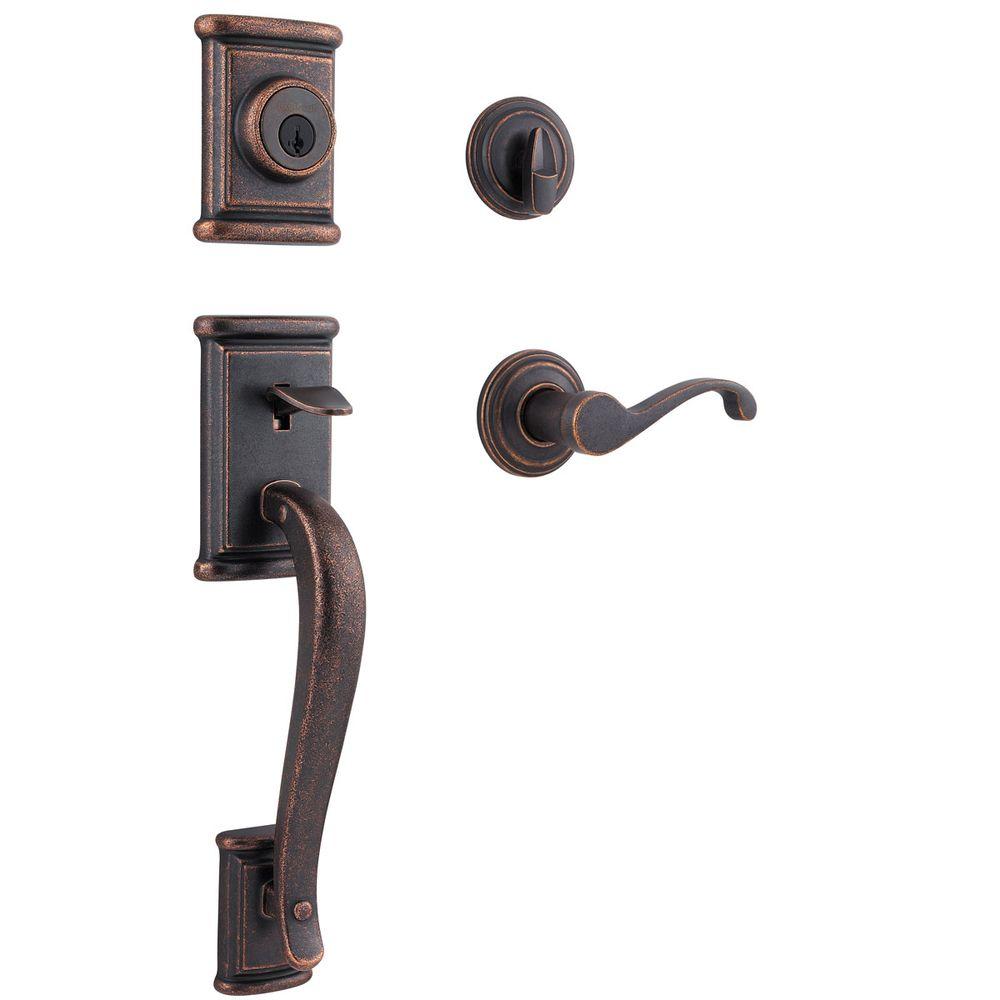 Kwikset Ashfield Single Cylinder Rustic Bronze Handleset with ...