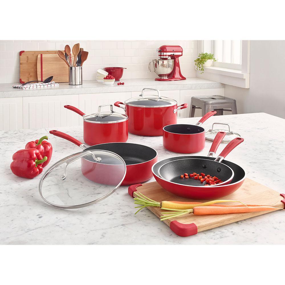 Aluminum Nonstick 10 Piece Empire Red Cookware Set With Lids