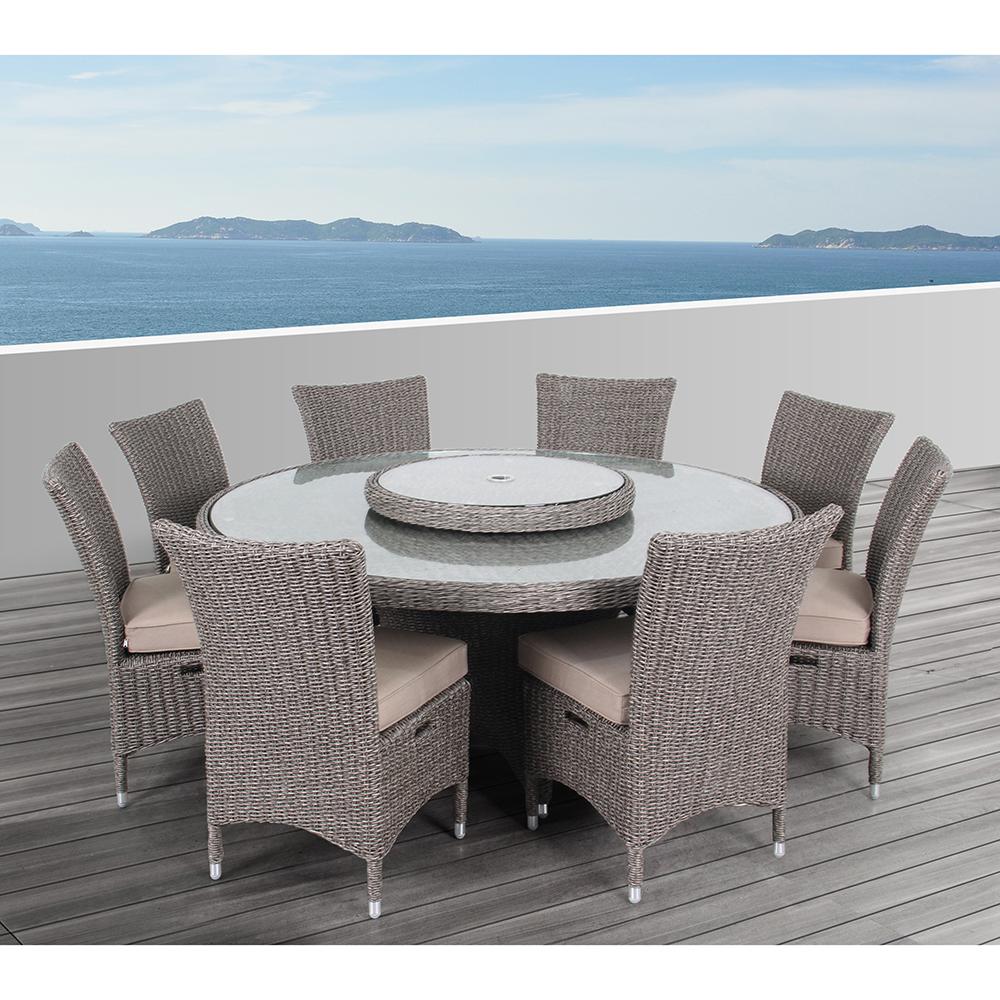 OVE Decors Habra II 9Piece Aluminum Round Outdoor Dining Set with Sunbrella CushionsHABRAII