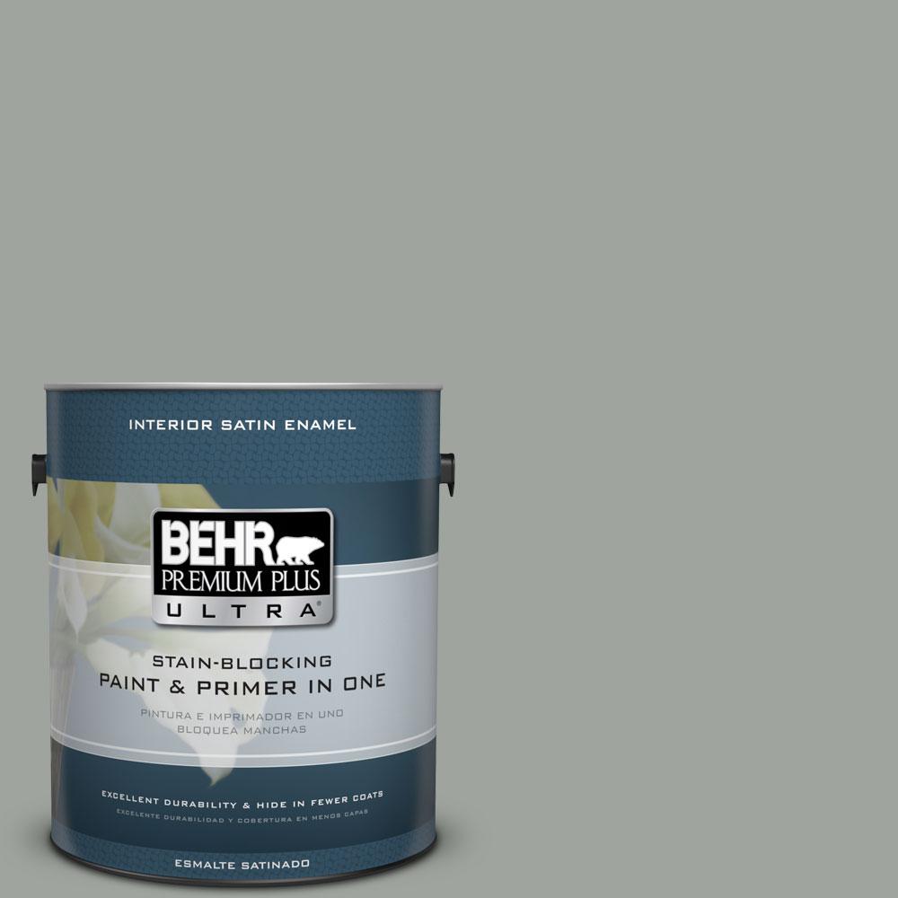 Behr Marquee 1 Gal 710f 4 Sage Gray One Coat Hide Eggshell Enamel 710f 4 Sage Gray Satin Enamel Interior Paint And Primer