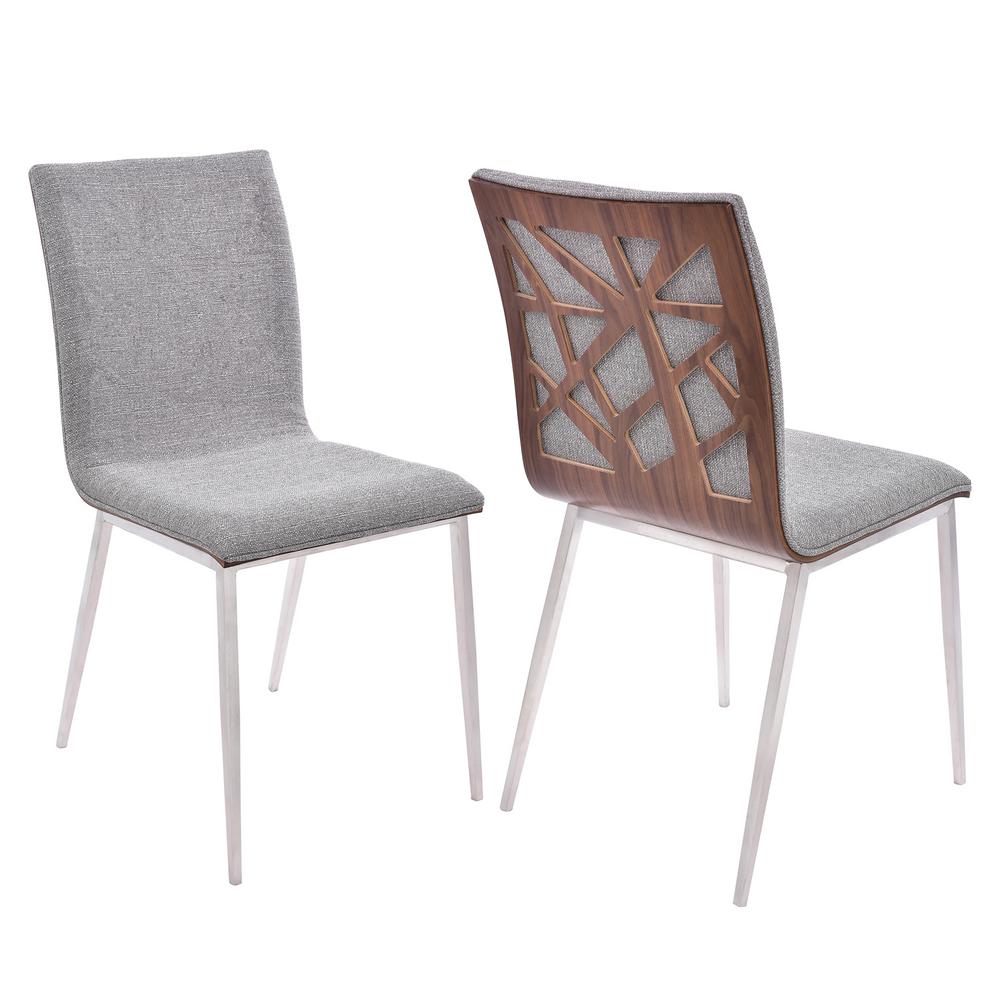 Modern Faux Leather Fabric Dining Chairs Kitchen Gray Fabric And Brushed Stainless Steel Finish Dining Chair Set Of