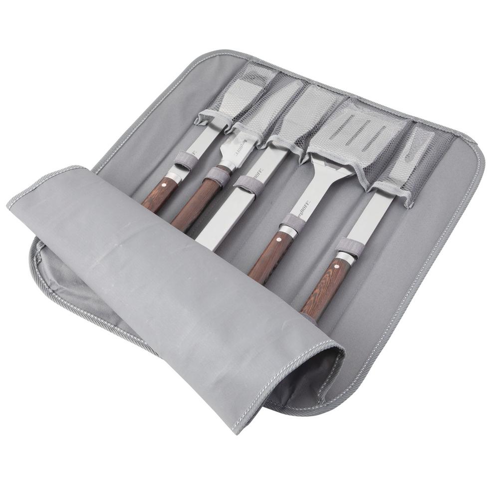 BergHOFF Essentials 6-Pieces Wood Handled BBQ Set with Folding Bag