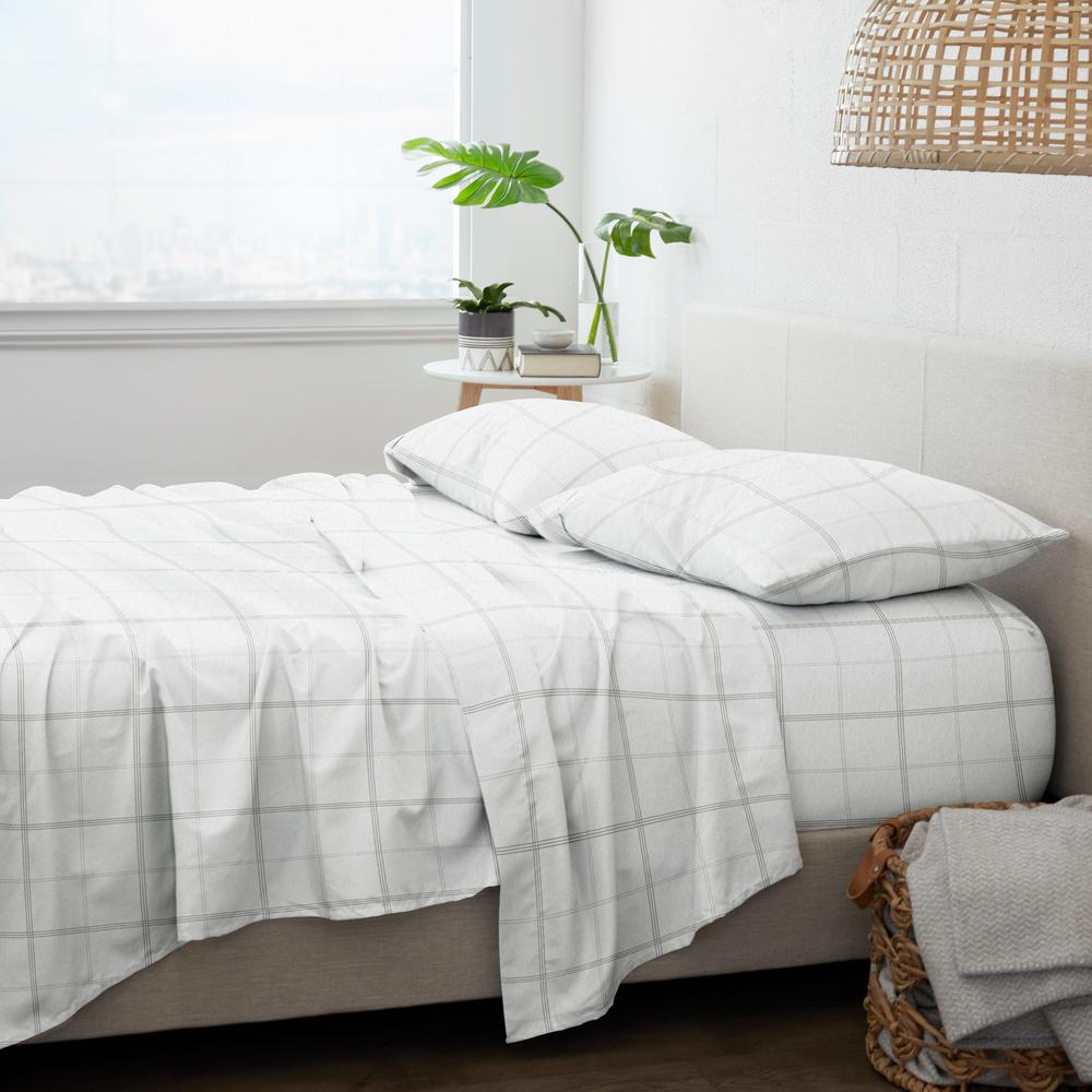 Home Collection Premium Checkered 4 Piece Flannel Bed Sheet Set, King Bedding