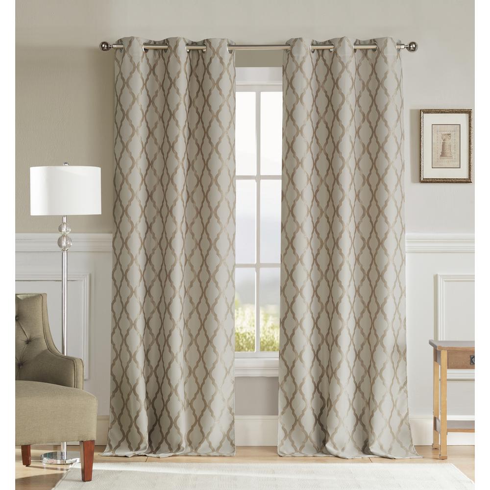 LALA + BASH Geometric Taupe Polyester Blackout Grommet Window Curtain