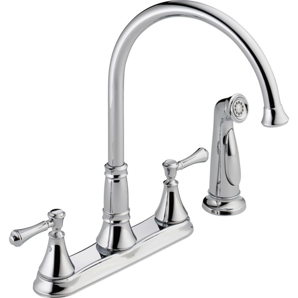 Delta Cassidy 2 Handle Standard Kitchen Faucet With Side Sprayer In Chrome 2497lf The Home Depot