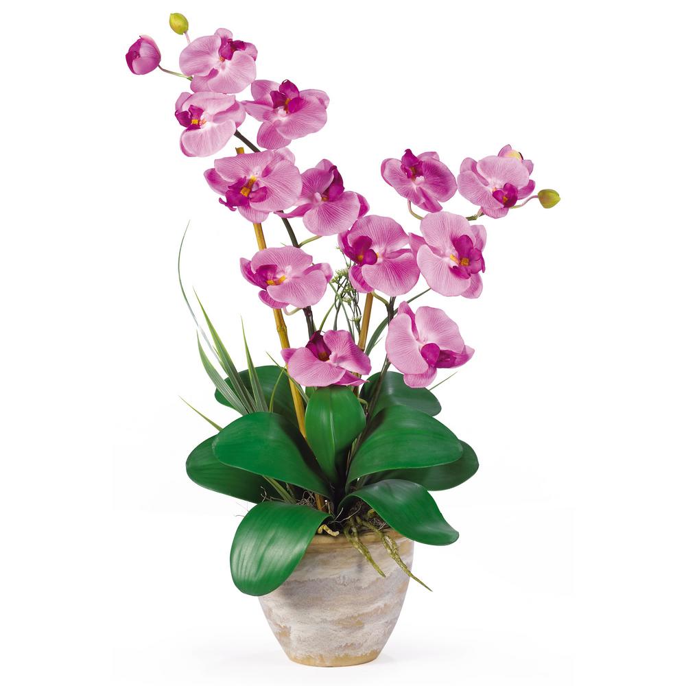 Nearly Natural 22 in. Purple Dendrobium Silk Orchid Flower Arrangement