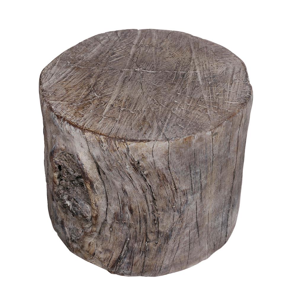 Benzara Antique Round Tree Stump Brown Cement Outdoor Ottoman