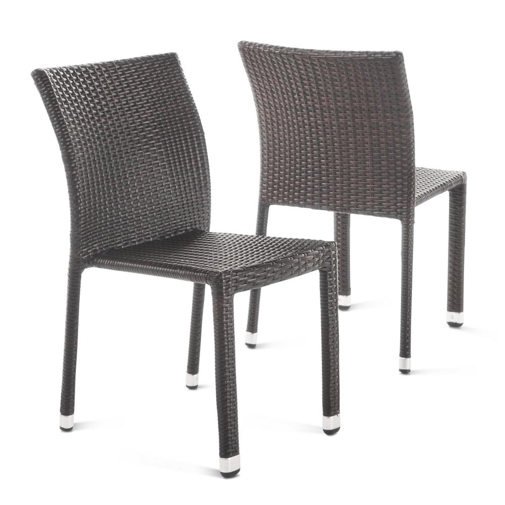 noble house lucian multibrown stackable armless wicker outdoor dining chair  2pack20200  the home depot