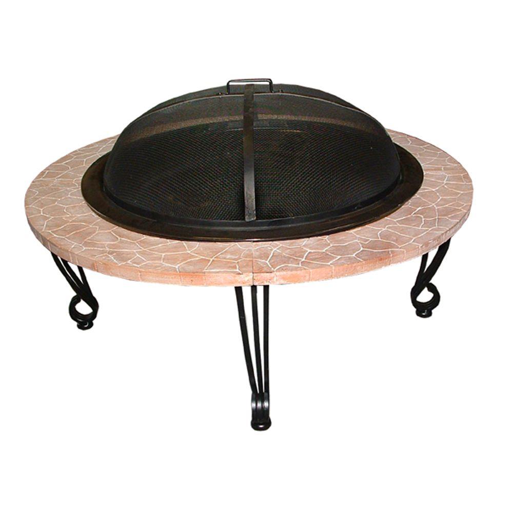 Fire Sense 39 In X 21 Round Steel Wood Burning Fire Sense 39 In X 21 Round Steel Wood Burning Pit Black With Iron Faux Stone Top