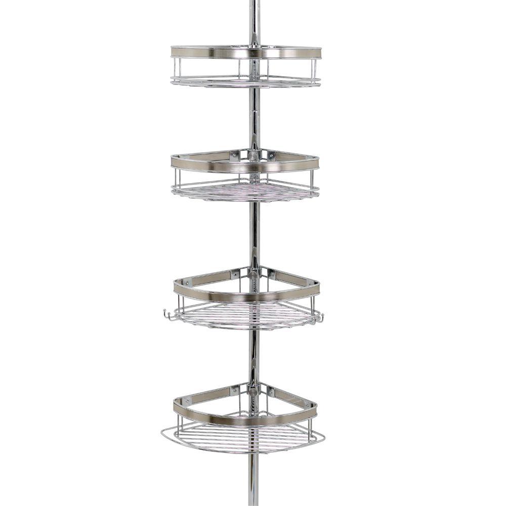 Zenna Home Premium Metal Pole Shower Caddy In Chrome 2133ns The Home Depot