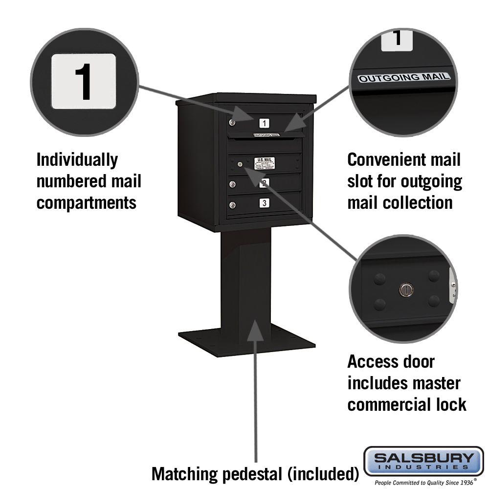 Black Salsbury Industries 3405S-03BLK 4C Pedestal Mailbox