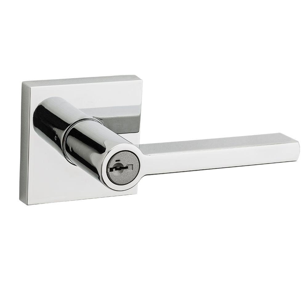 Kwikset Halifax Square Polished Chrome Entry Door Lever featuring
