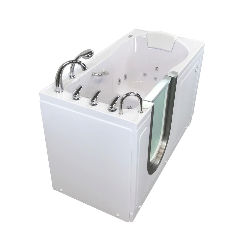 Ella Deluxe 55 in. Acrylic WalkIn Whirlpool Bathtub in White with Fast Fill Faucet Set, Heated