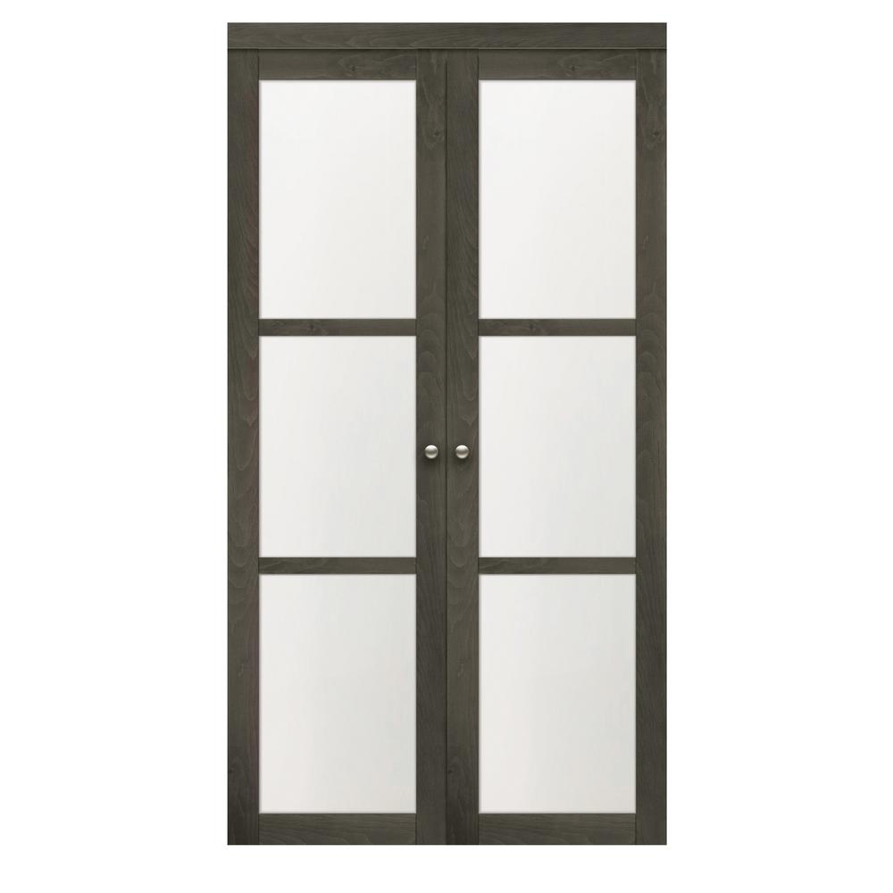 36 In X 80 25 In Iron Age 3 Lite Tempered Frosted Glass Mdf Bi Fold Door