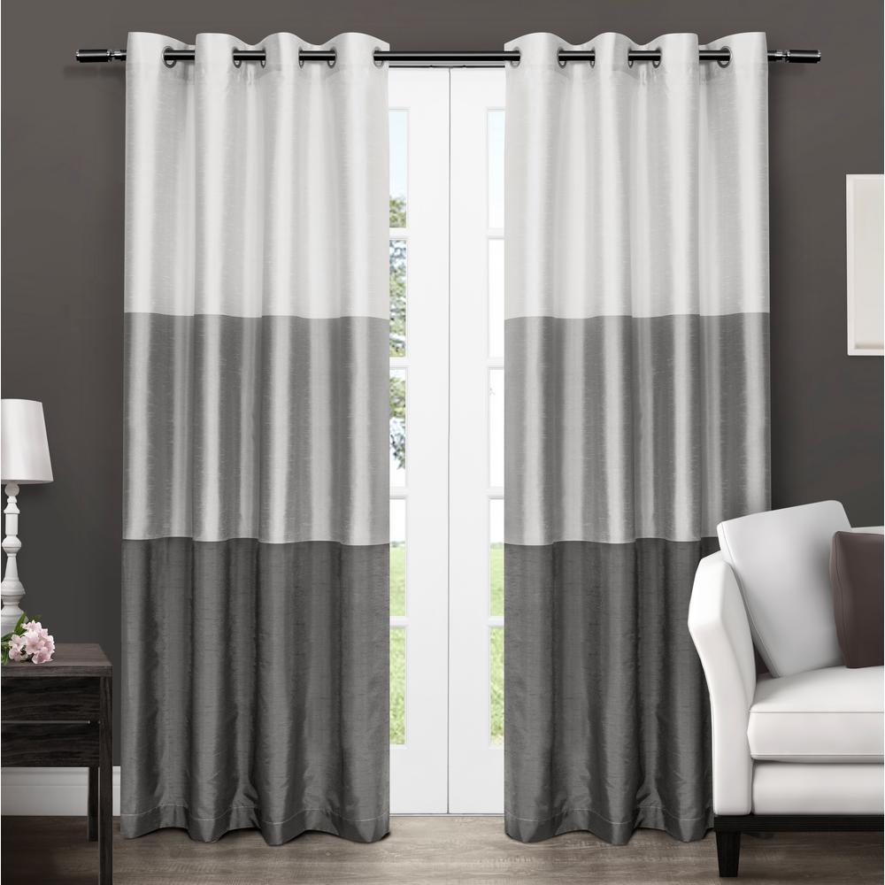 Unbranded Chateau 54 In W X 96 In L Faux Silk Grommet Top Curtain Panel In Black Pearl 2 Panels Eh7970 04 2 96g The Home Depot