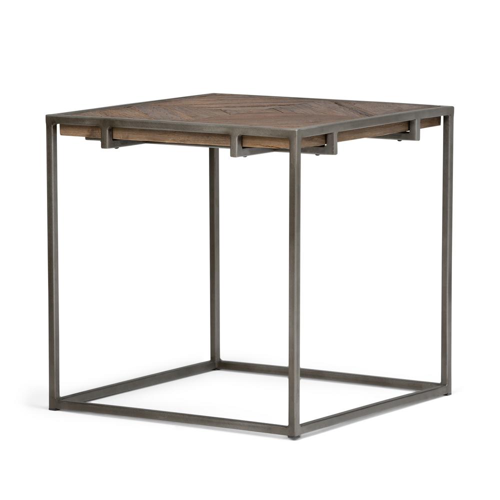 Simpli Home Avery Distressed Java Brown Wood Inlay End Side Table