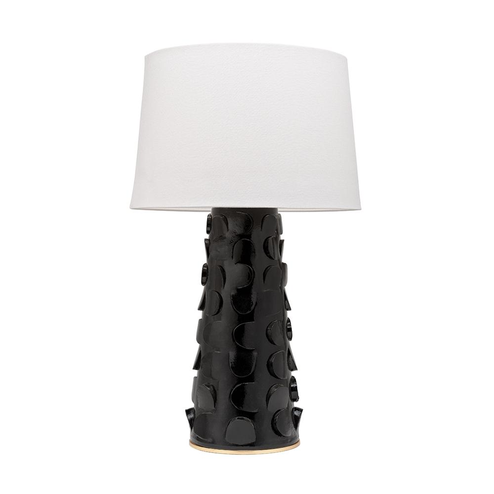 HUDSON VALLEY LIGHTING Naomi 26.75 in. 1-Light Black Lustro/Gold Leaf Table Lamp with Off White Shade was $435.0 now $261.0 (40.0% off)