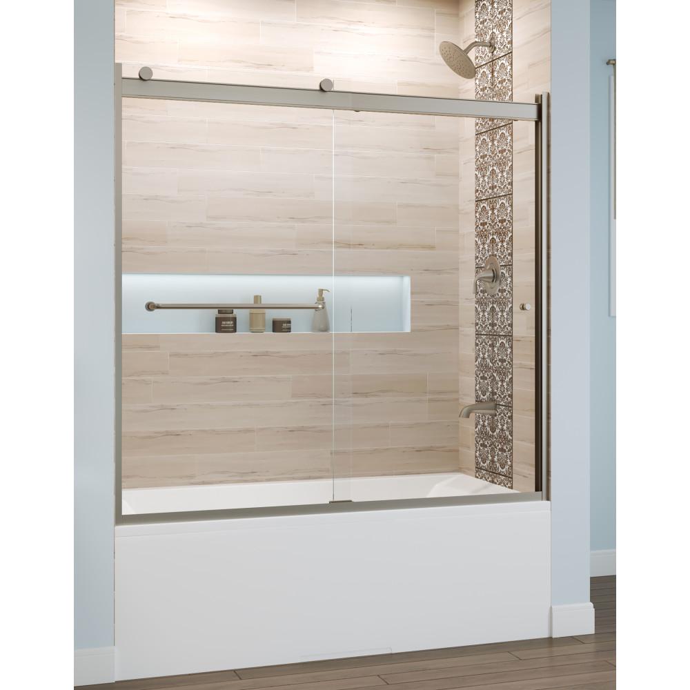 Basco Rotolo 60 In X 57 Semi Frameless Sliding Tub Door Brushed Nickel With Handle