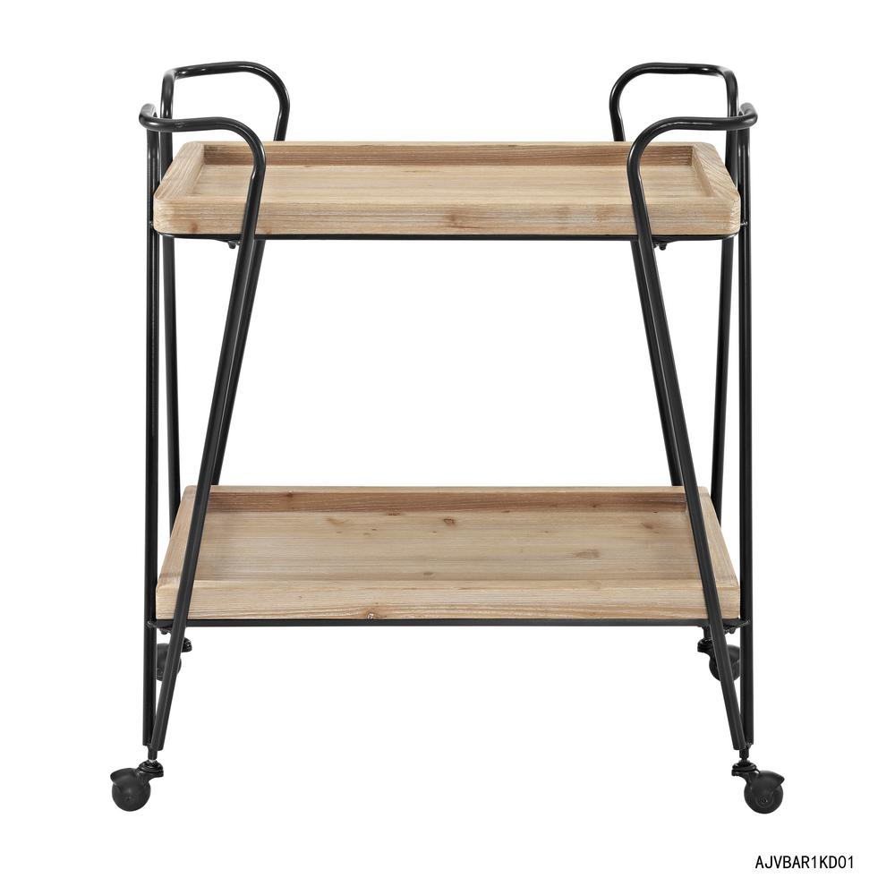 Litton Lane 3Tiered Iron and Wood Rectangular Tray Wheeled Bar Cart in