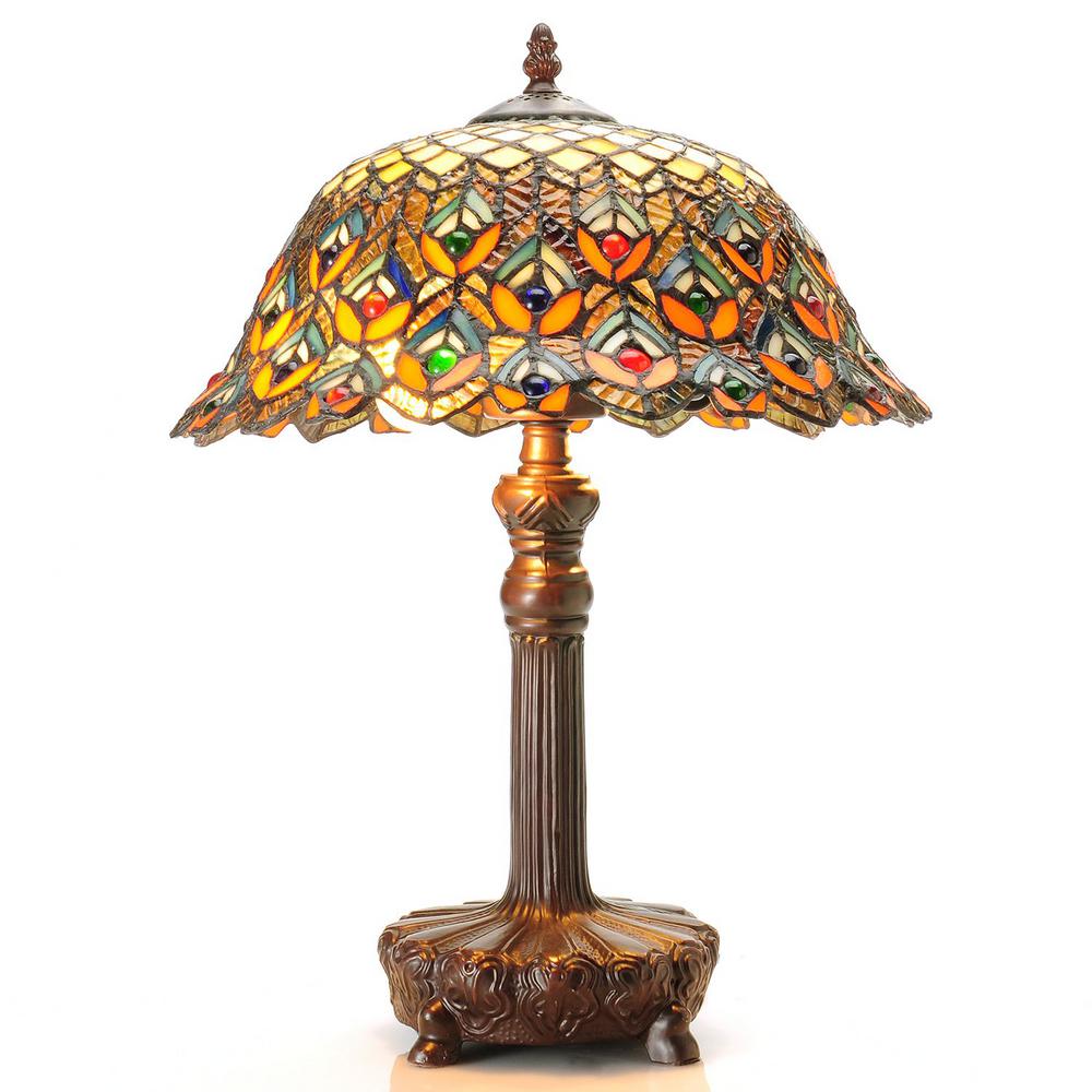 Warehouse of Tiffany 20 in. Peacock Brown/Multicolored Table Lamp
