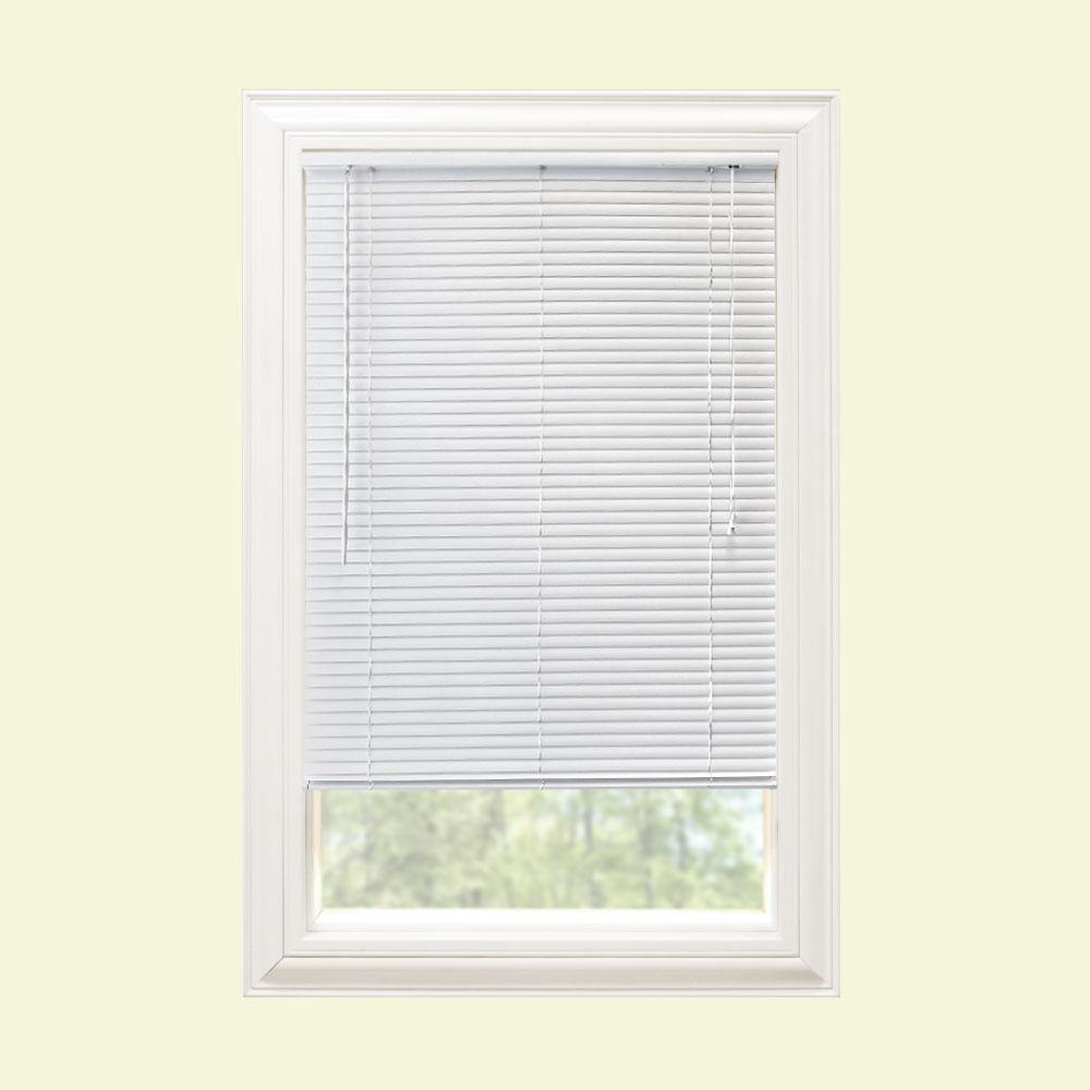 Hampton Bay White 1 In Room Darkening Vinyl Mini Blind 58 W X Room Darkening Vinyl Mini Blind 58 In W
