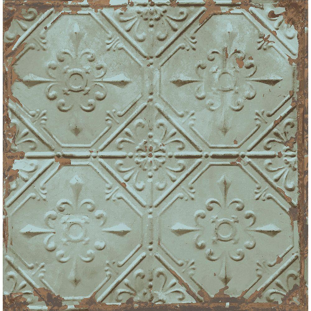 56 4 Sq Ft Donahue Turquoise Tin Ceiling Wallpaper