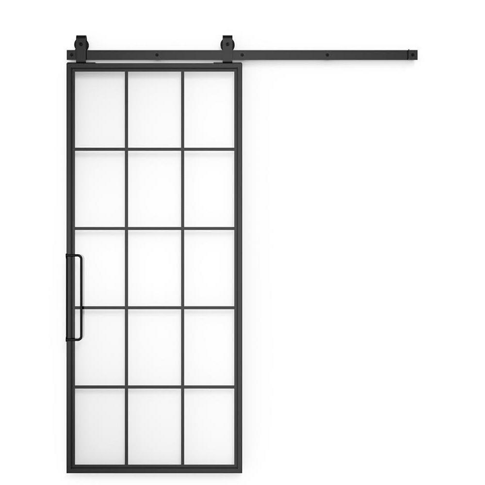 42 In X 84 In Mountain French Steel And Clear Full Lite Glass Sliding Barn Door With Hardware Kit And Right Hand Pull