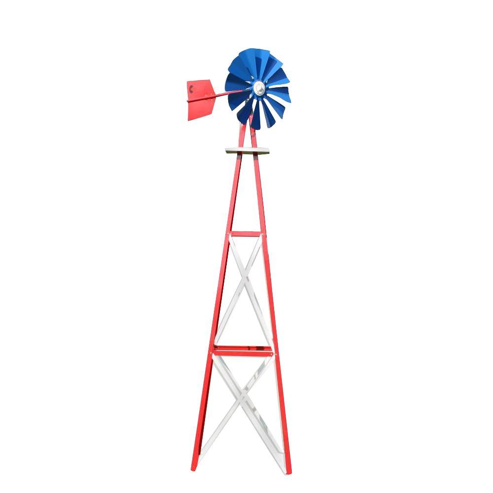 138 In Large Red White And Blue Powder Coated Backyard Windmill