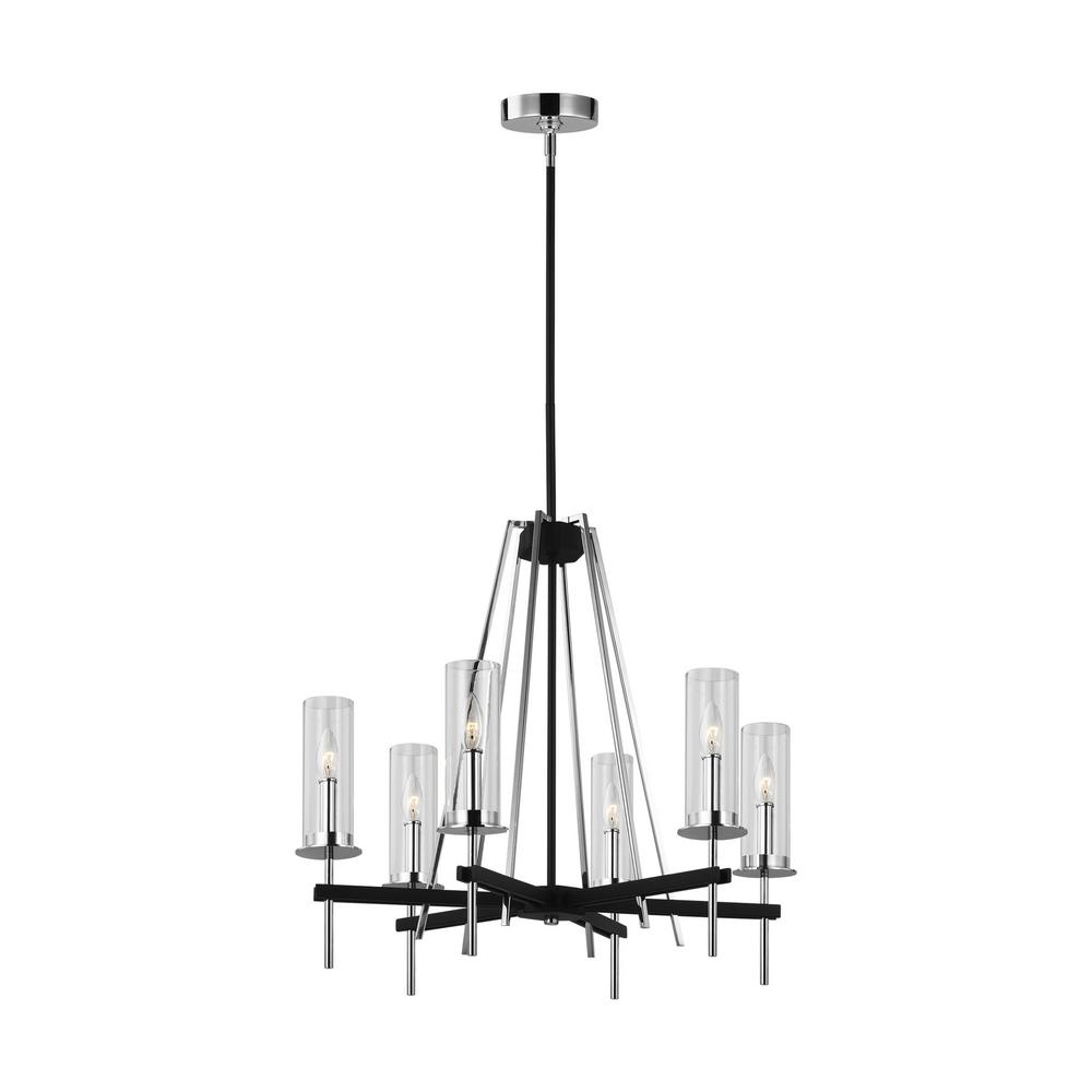 Feiss F3225/6 Broderick 6 Light Chandelier - Textured Black / Chrome