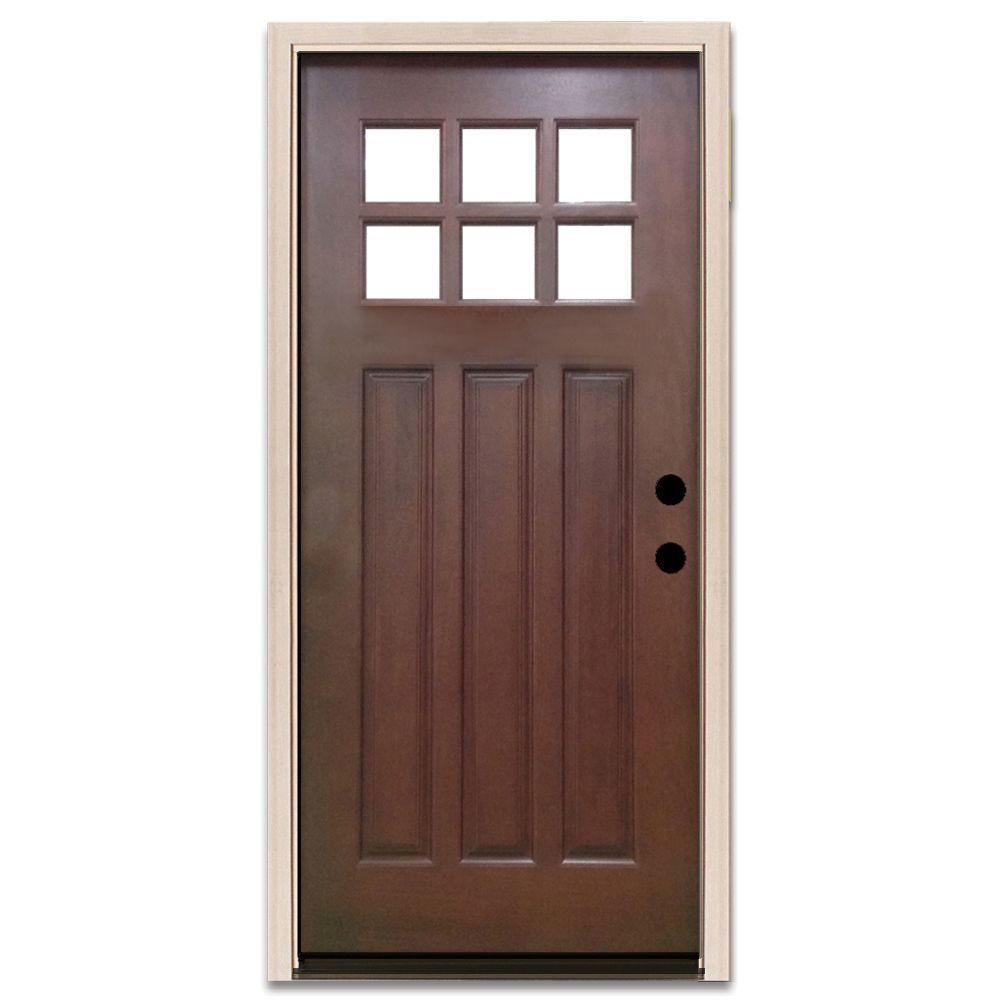 Steves & Sons 36 in. x 80 in. Craftsman 6 Lite Stained Mahogany Wood Prehung Front DoorM33066
