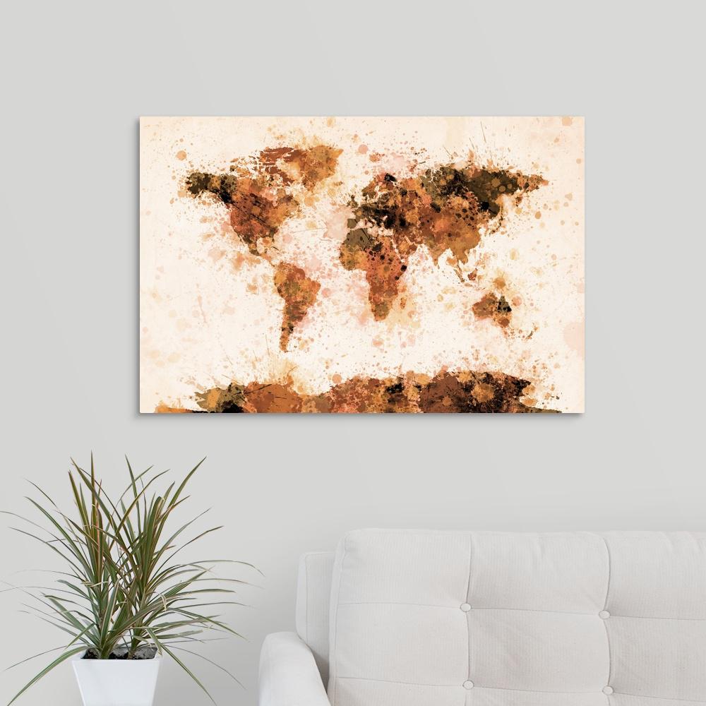 Greatcanvas World Map Paint Splashes Bronze By Michael Tompsett Greatcanvas World Map Paint Splashes Bronze By Michael Tompsett Canvas Wall Art