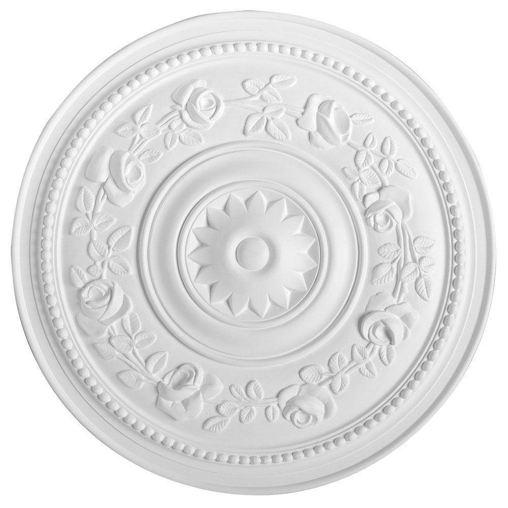 American Pro Decor European Collection 15 3 4 In X 1 In Floral Roses And Rounded Beads Polyurethane Ceiling Medallion