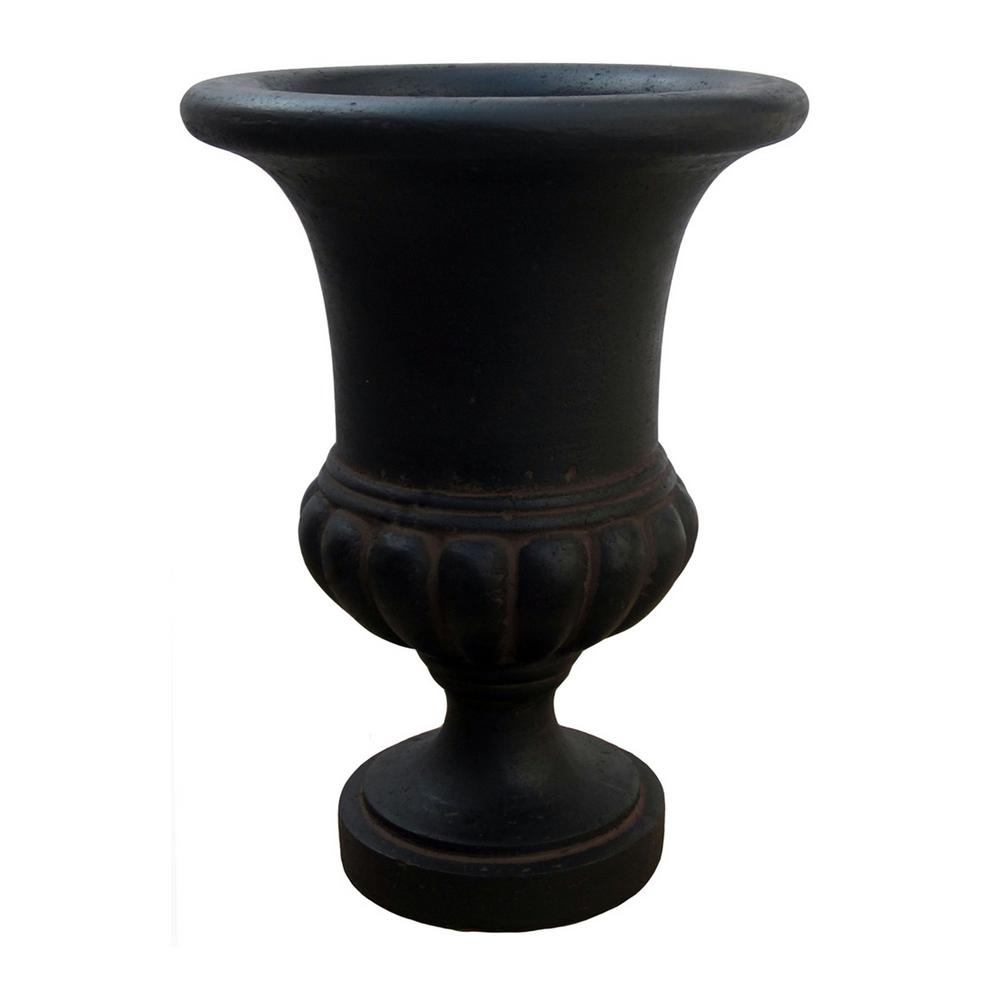 x 29 in. Cast Stone Italian Urn Patio Garden Planter in Aged Charcoal 17-1//2 in
