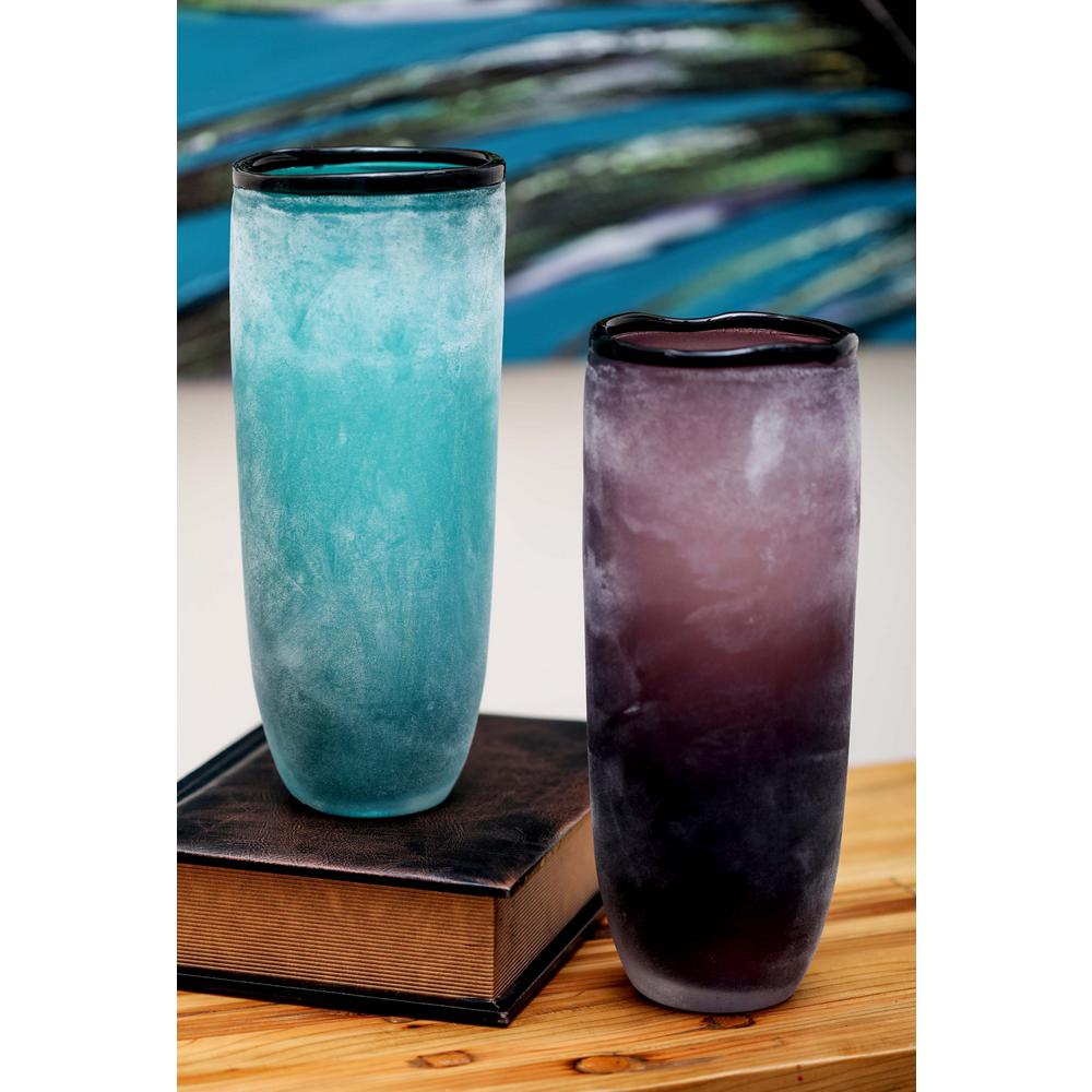 12 in. Assorted HandBlown Glass Decorative Vases in Teal and Mauve