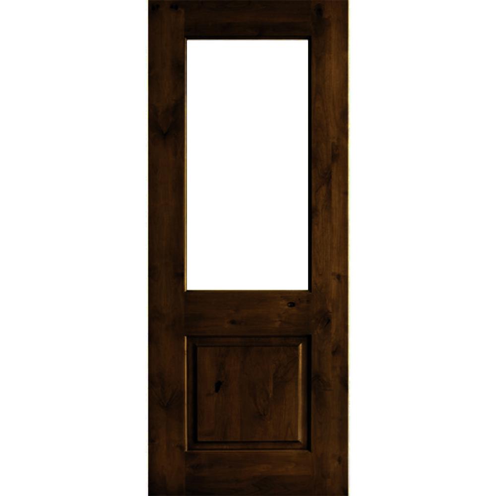 Krosswood Doors 36 In X 96 In Rustic Knotty Alder Wood Clear Glass Half Lite Red Mahogony 3962