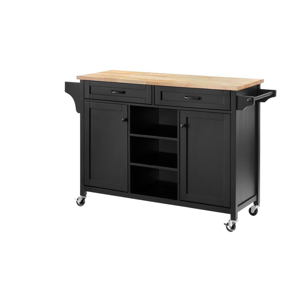 Home Decorators Collection Rockford Black Kitchen Cart with Butcher ...