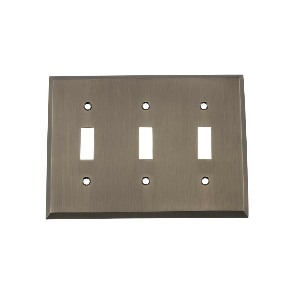 Nostalgic Warehouse New York Switch Plate with Triple Toggle in Antique Pewter719772 The Home