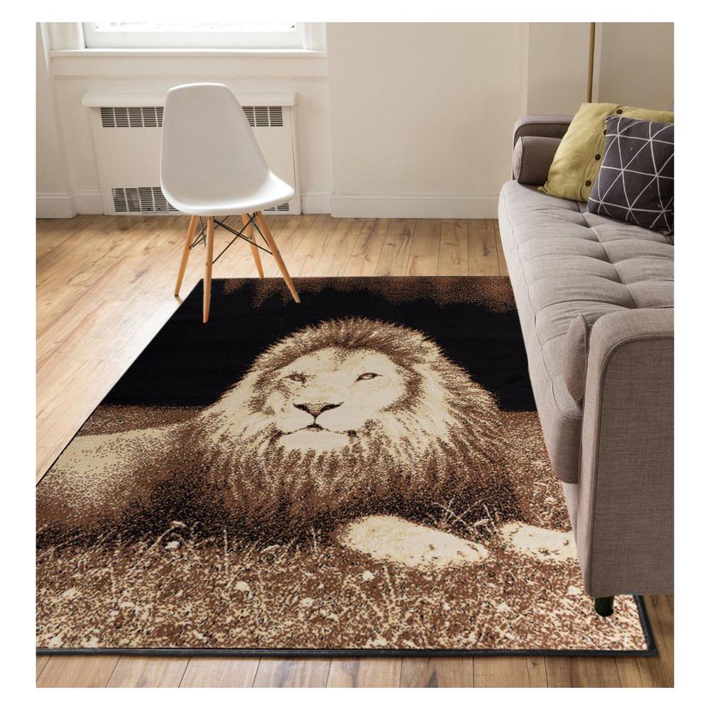 Well Woven Miami Lion Animal Print Novelty Black 5 Ft X 7 Area Rug