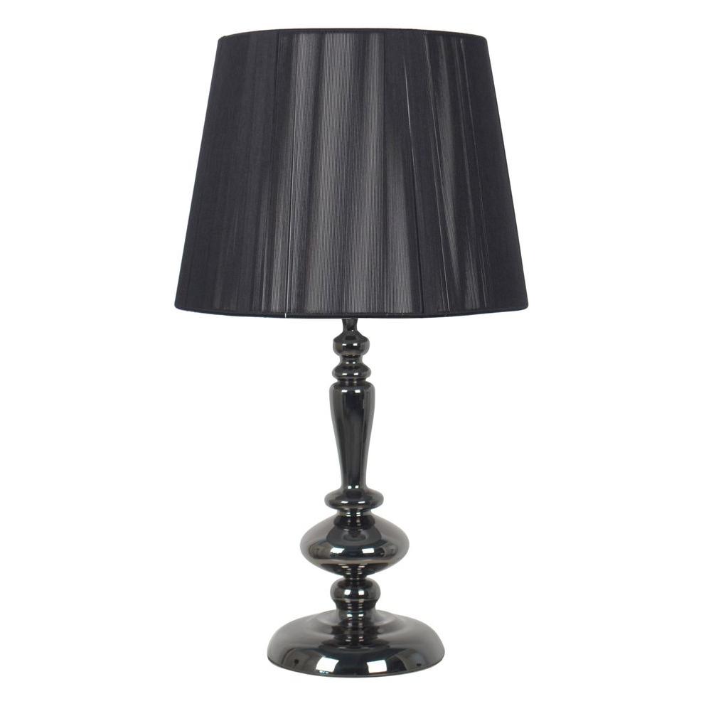 28 In Black Chrome Table Lamp With Designer String Wrapped Shade