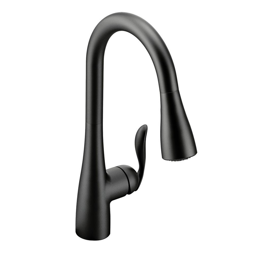 Moen Arbor Single Handle Pull Down Sprayer Kitchen Faucet With Power Boost In Matte Black 7594bl 