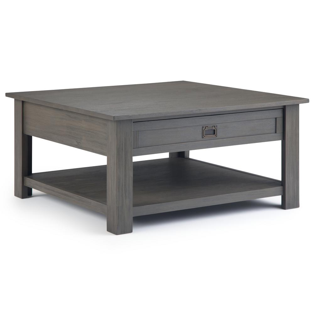 Simpli Home Monroe 38 In Gray Medium Square Wood Coffee Table With Drawers Axcmon 02 Fg The Home Depot