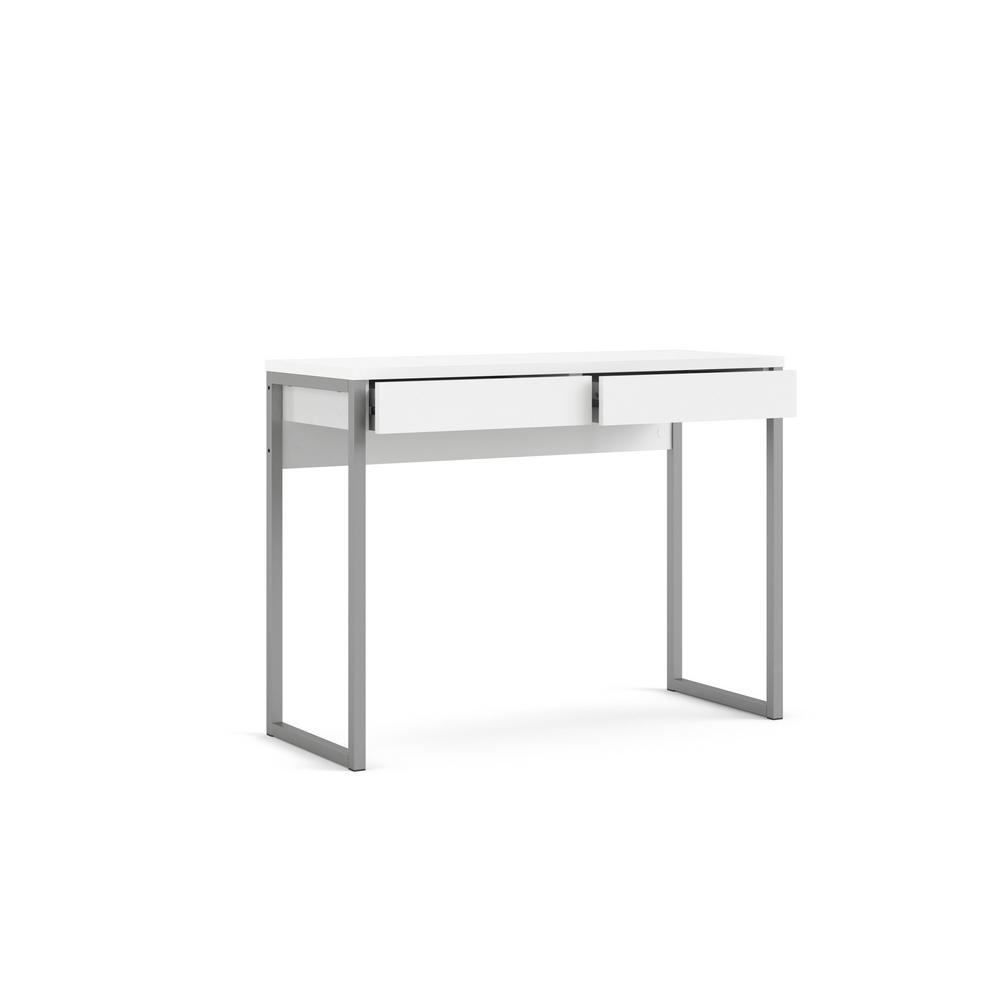 Tvilum 40 In White Rectangular 2 Drawer Writing Desk With Metal