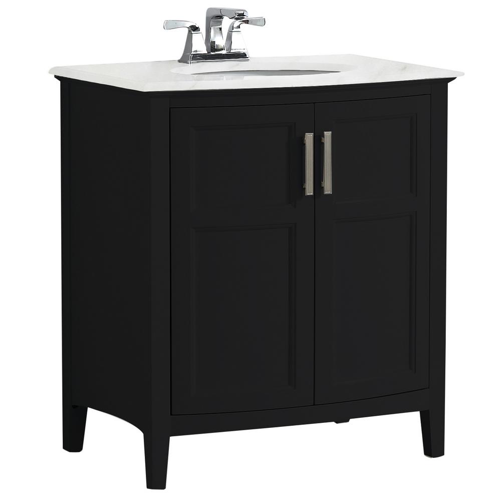 Simpli Home Winston 30 In Rounded Front Bath Vanity In Black With Marble Extra Thick Vanity Top In Bombay White With White Basin Axcvwnrbl 30 The Home Depot