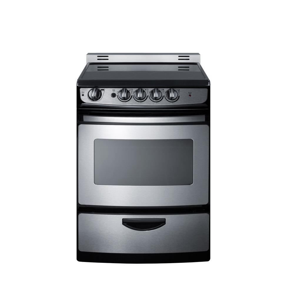 Summit Appliance 24 in. 3 cu. ft. SlideIn Electric Range in Stainless