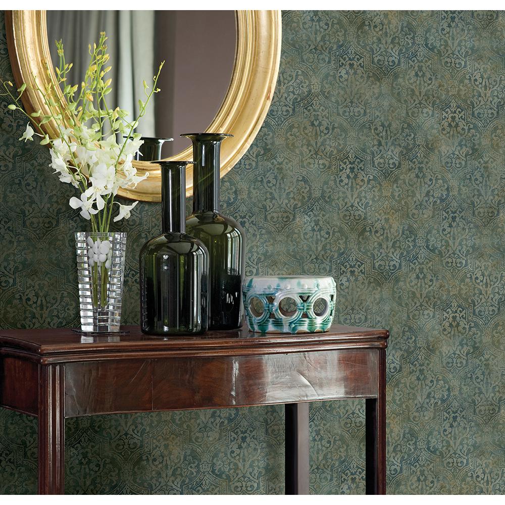 Chesapeake Frederick Teal Quatrefoil Medallion WallpaperMAN02745 The