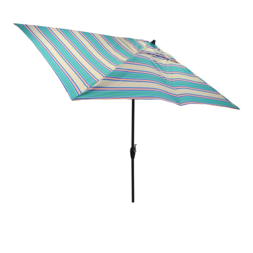 Unbranded 10 Ft X 6 Ft Aluminum Market Patio Umbrella In Seaglass Stripe With Push Button Tilt 9106 01209700 The Home Depot