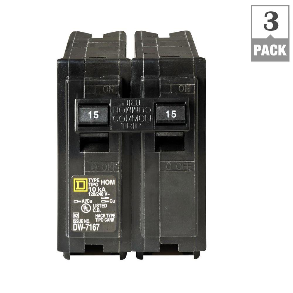 Homeline 15 Amp 2-Pole Circuit Breaker (3-Pack)