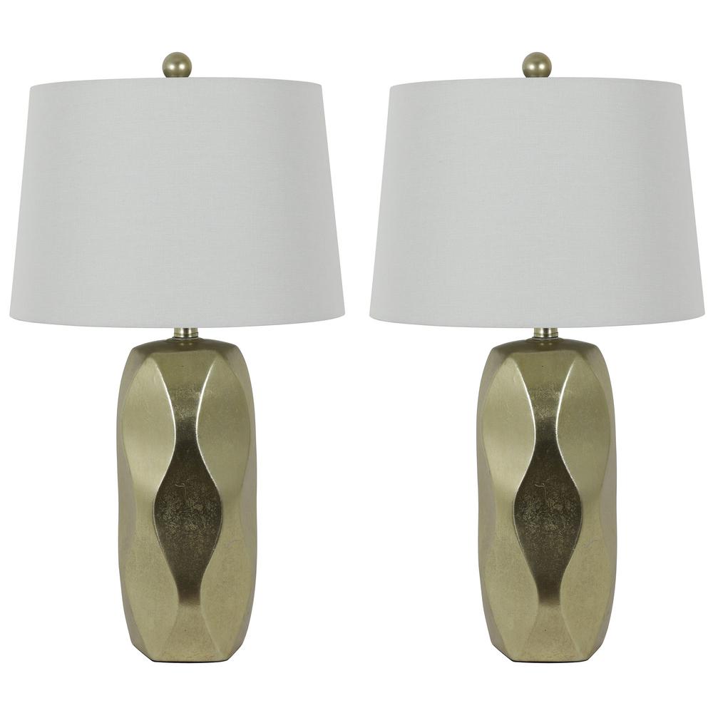 Decor Therapy Liam 25 In Sculpted Ceramic Silver Table Lamp With Shade Set Of 2