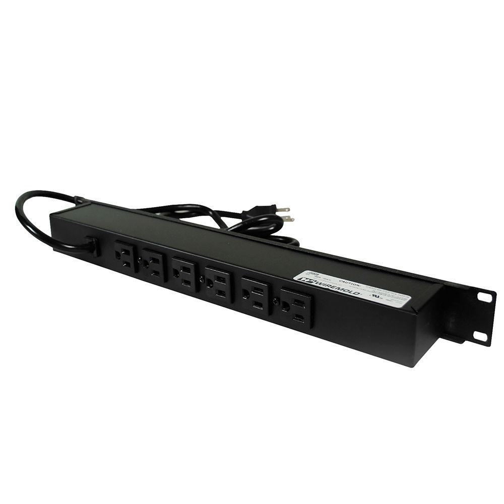 Legrand Wiremold 6Outlet 15Amp Rackmount Rear Power Strip with Lighted On/Off Switch, 6 ft